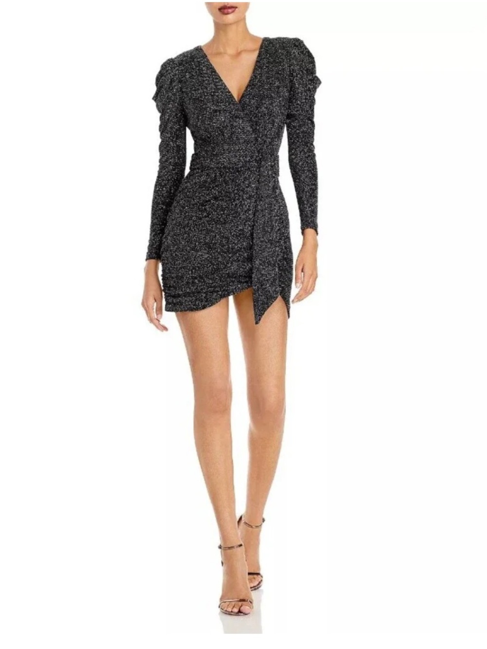 Aqua Black Sparkle Wrap Mini Dress with Long Sleeves